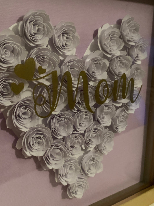 MOM mother Grandma Grandmom flower frame, rolled paper flowers, Christmas Gift for Mom Grandmom , Shadow box, Grandma Gift, Mothers Day