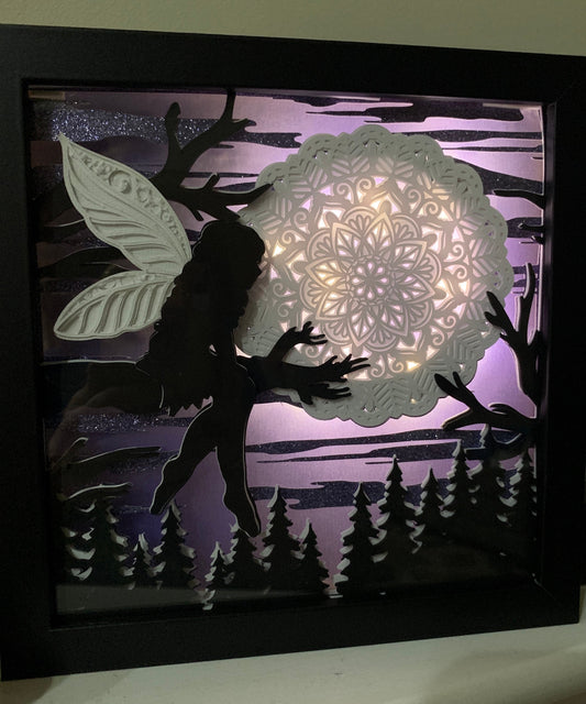 Fairy on Moon Lightbox: Whimsical Bedroom Decor (8x8)