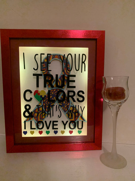 Autism Awareness Ribbon Lighted Shadow Box - 8x10"