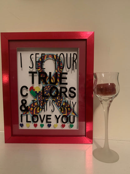 Autism Awareness Ribbon Lighted Shadow Box - 8x10"