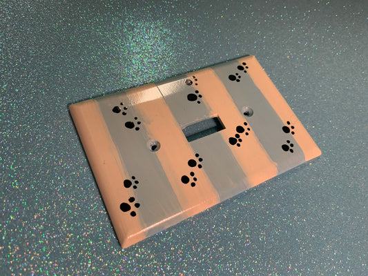 Hand-Painted Paw Print Light Switch Cover: Blue Stripes