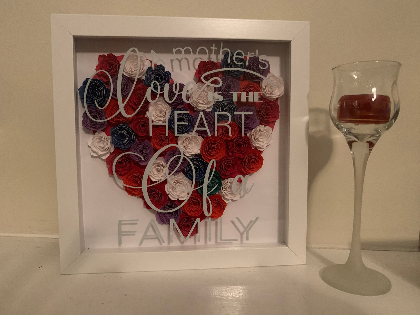 Paper Flower Heart Shadow Box: Mother's Love Family Gift