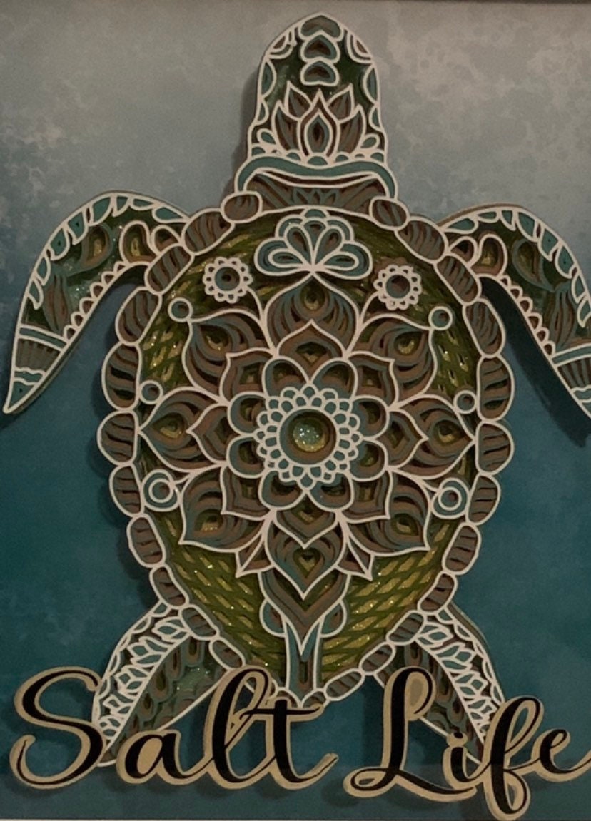 Sea Turtle Shadow Box: Beach Life Decor with LED Lights