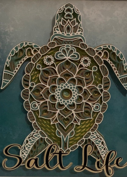 Sea Turtle Shadow Box: Beach Life Decor with LED Lights