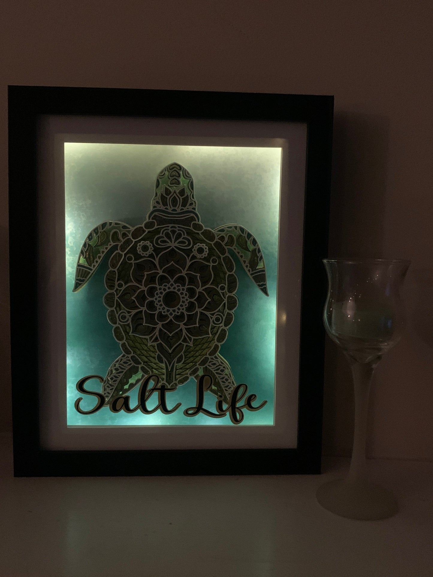 Sea Turtle Shadow Box: Beach Life Decor with LED Lights