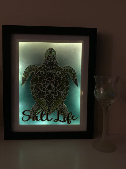 Sea Turtle Shadow Box: Beach Life Decor with LED Lights