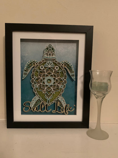 Sea Turtle Shadow Box: Beach Life Decor with LED Lights