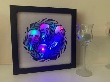 Jellyfish LED Shadow Box: Ocean Life Home Decor