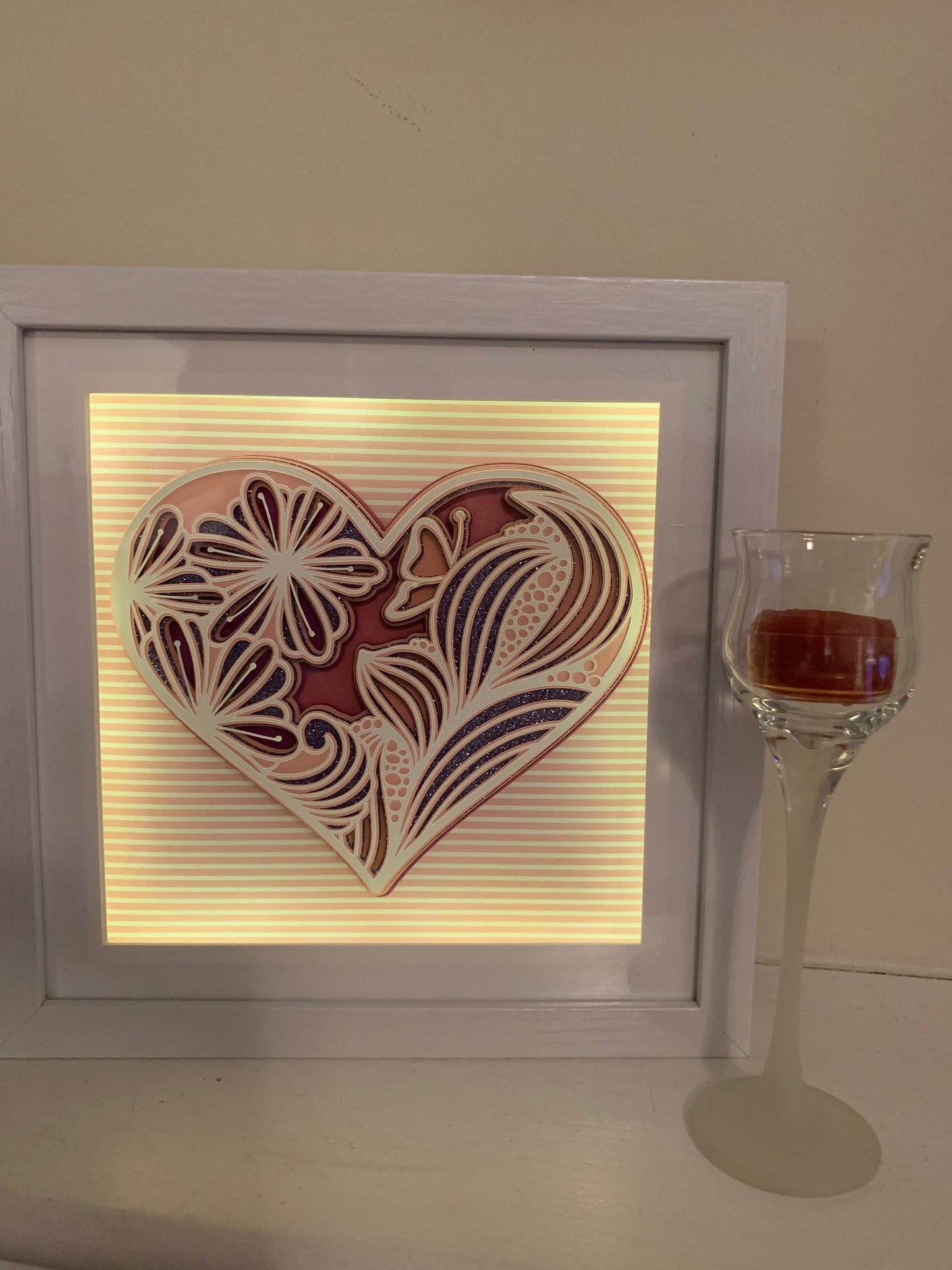 Heart Butterfly Lighted Shadow Box: 9" Night Light