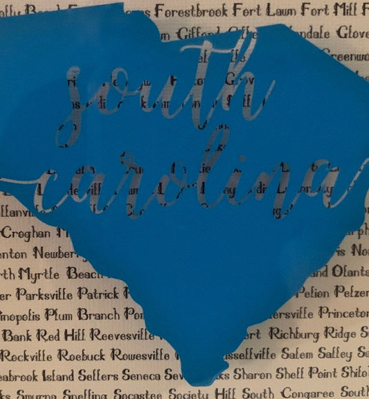 South Carolina Shadow Box Art: State Map & City Names