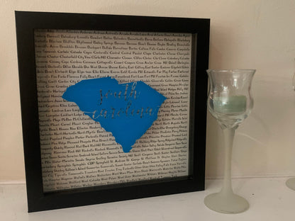 South Carolina Shadow Box Art: State Map & City Names