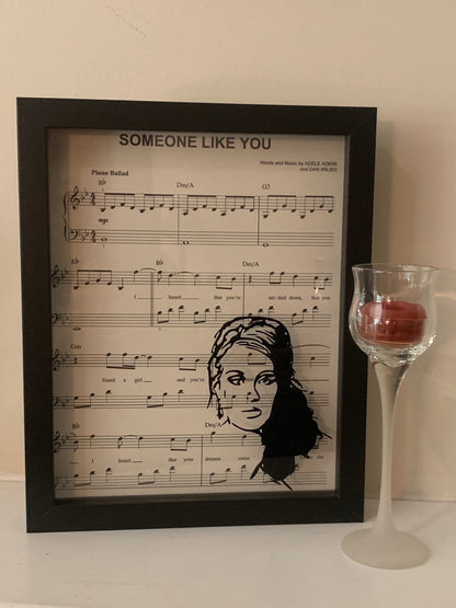 Adele "Someone Like You" Silhouette Art on Sheet Music Shadowbox