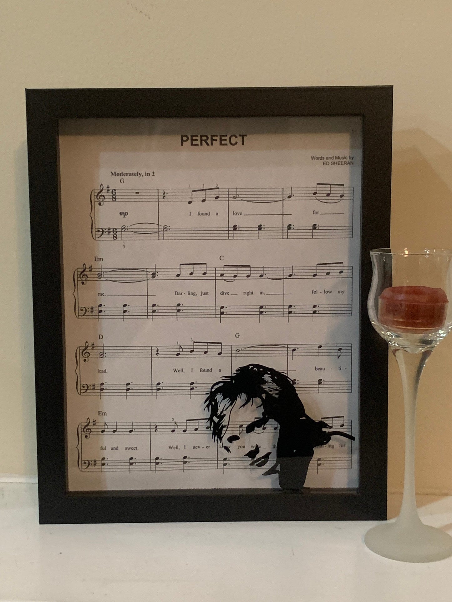 Silhouette Ed Sheeran on “Perfect” Sheet Music, CAN CUSTOMIZE Decorative Shadow Box Shadowbox Frame, decor. Beautiful & unique gift