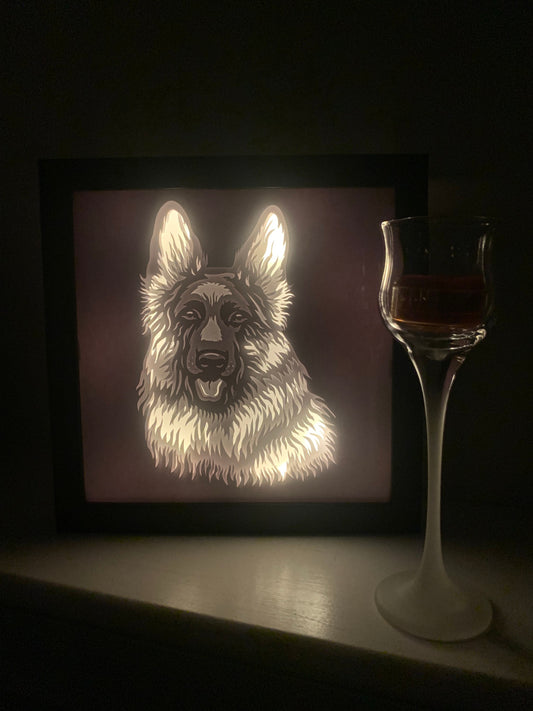 German Shepherd Lightbox: Paw Print Shadow Box, Dog Memorial