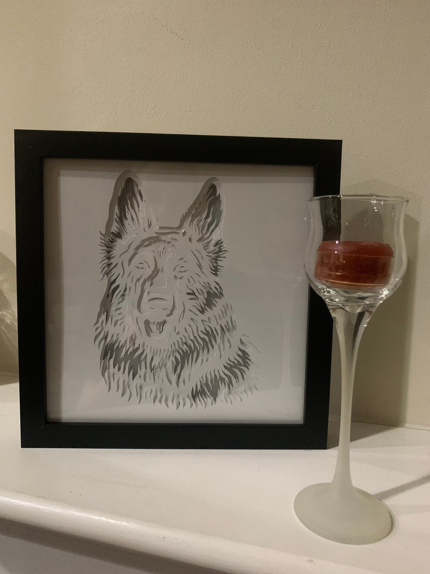 German Shepherd Lightbox: Paw Print Shadow Box, Dog Memorial