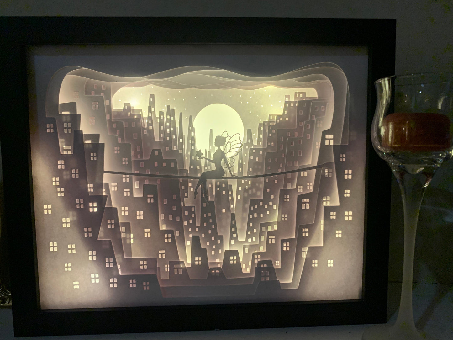 Peter Pan, Tinkerbell in the City, fairy in the city, Lightbox lighted shadow box frame , light lamp, bedroom decor, great for birthday gift