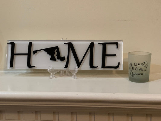 Custom State Glass Name Plate: Personalized Home Decor with Stand