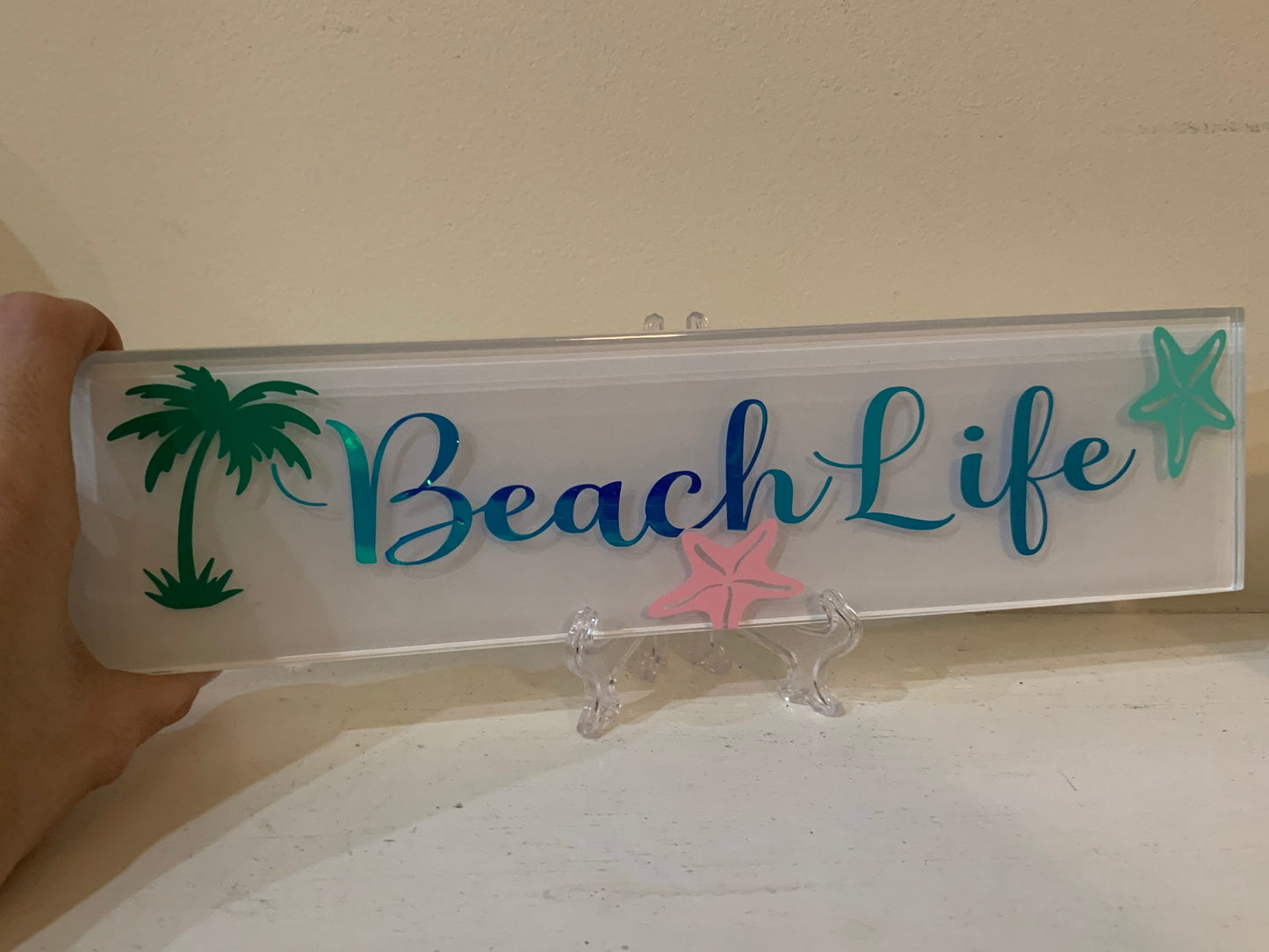 Beach Life Glass Plate Plaque: Coastal Decor (Includes Stand)