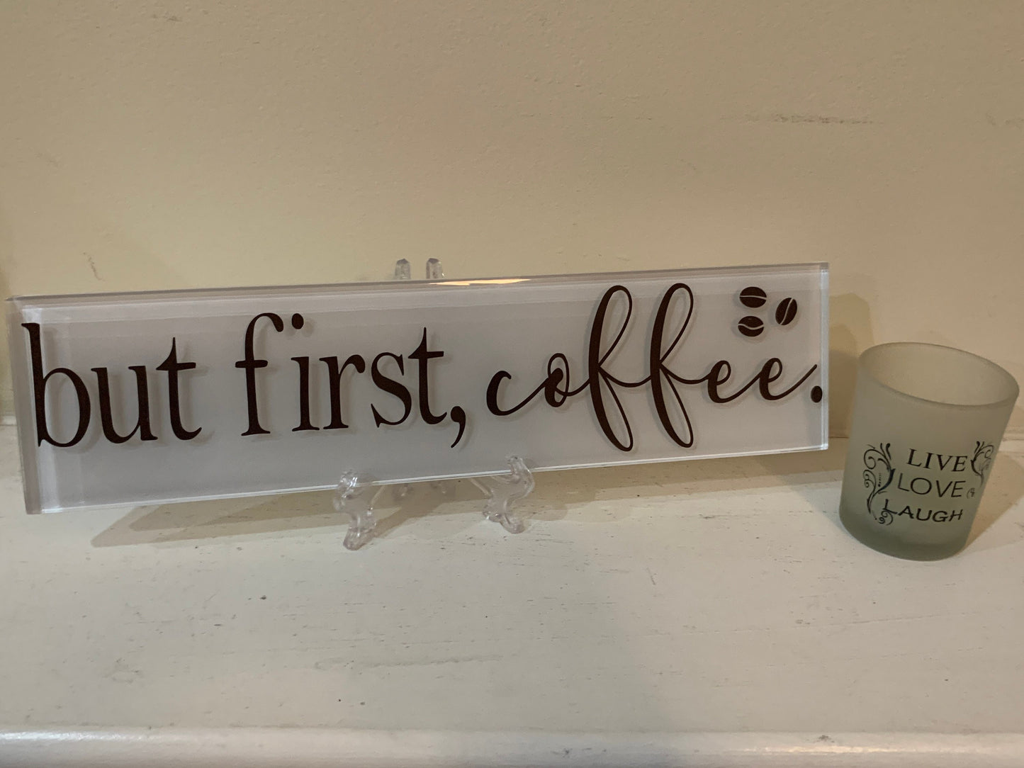 but first... Coffee, coffee beans, Coffee wall art, Decorative Name Plate Plaque, Unique gift, includes FREE stand