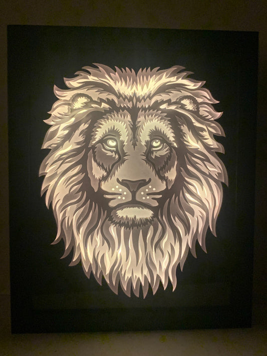 Lion Face Lightbox: August Birthday Gift, Home Wall Decor