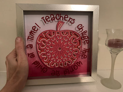 Teachers Change the World One Child at a Time”, layered apple. frame, Teacher Gift, Shadow box, Paper, Shadowbox
