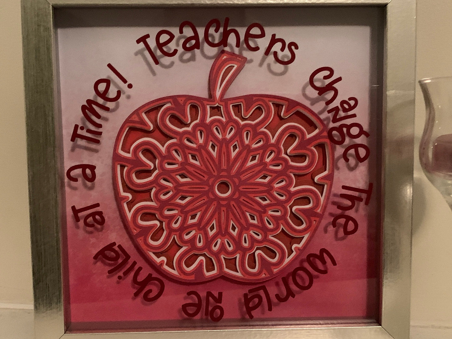 Teachers Change the World One Child at a Time”, layered apple. frame, Teacher Gift, Shadow box, Paper, Shadowbox