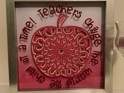 Teachers Change the World One Child at a Time”, layered apple. frame, Teacher Gift, Shadow box, Paper, Shadowbox
