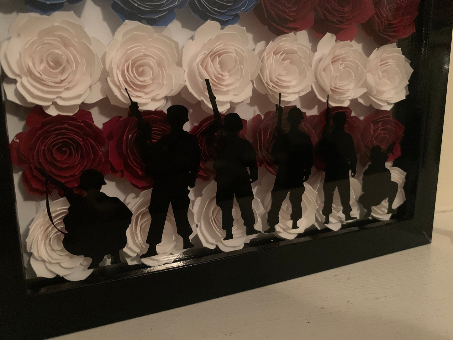 American Flag Flower Shadow Box: Military Gift, Patriotic Decor