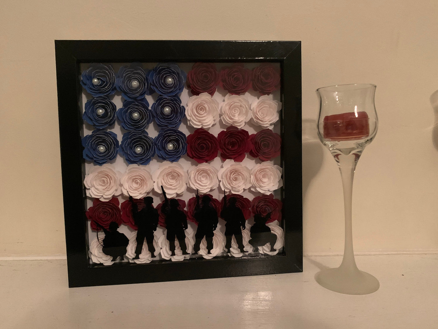 American Flag Flower Shadow Box: Military Gift, Patriotic Decor