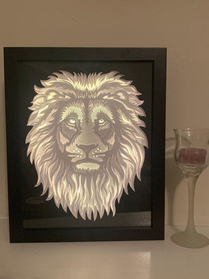 Lion Face Lightbox: August Birthday Gift, Home Wall Decor