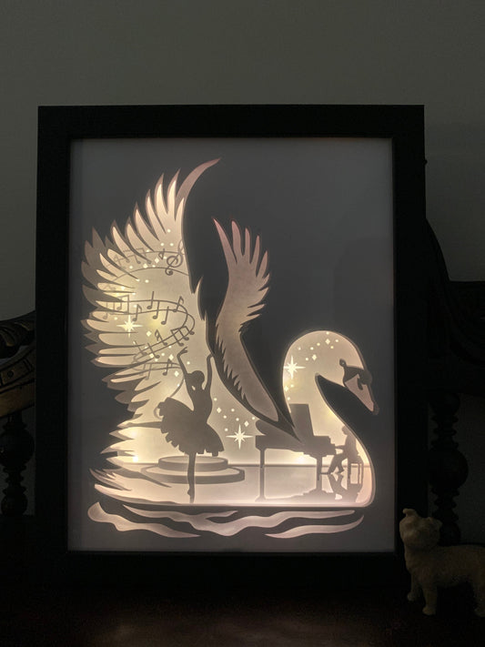 Black Swan Lighted Shadow Box: Ballet Art, Ballerina Gift