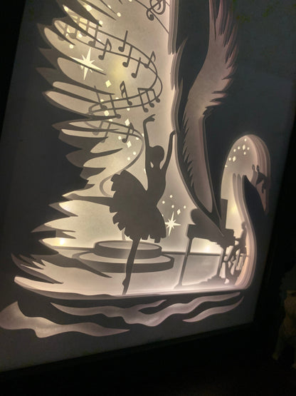 Black Swan Lighted Shadow Box: Ballet Art, Ballerina Gift