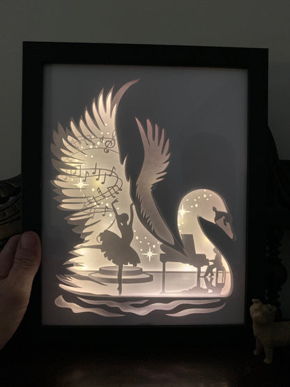 Black Swan Lighted Shadow Box: Ballet Art, Ballerina Gift