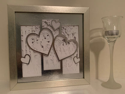Silver Anniversary gift for husband, couple, wife.  Shadow Box Frame for Couples anniversary present