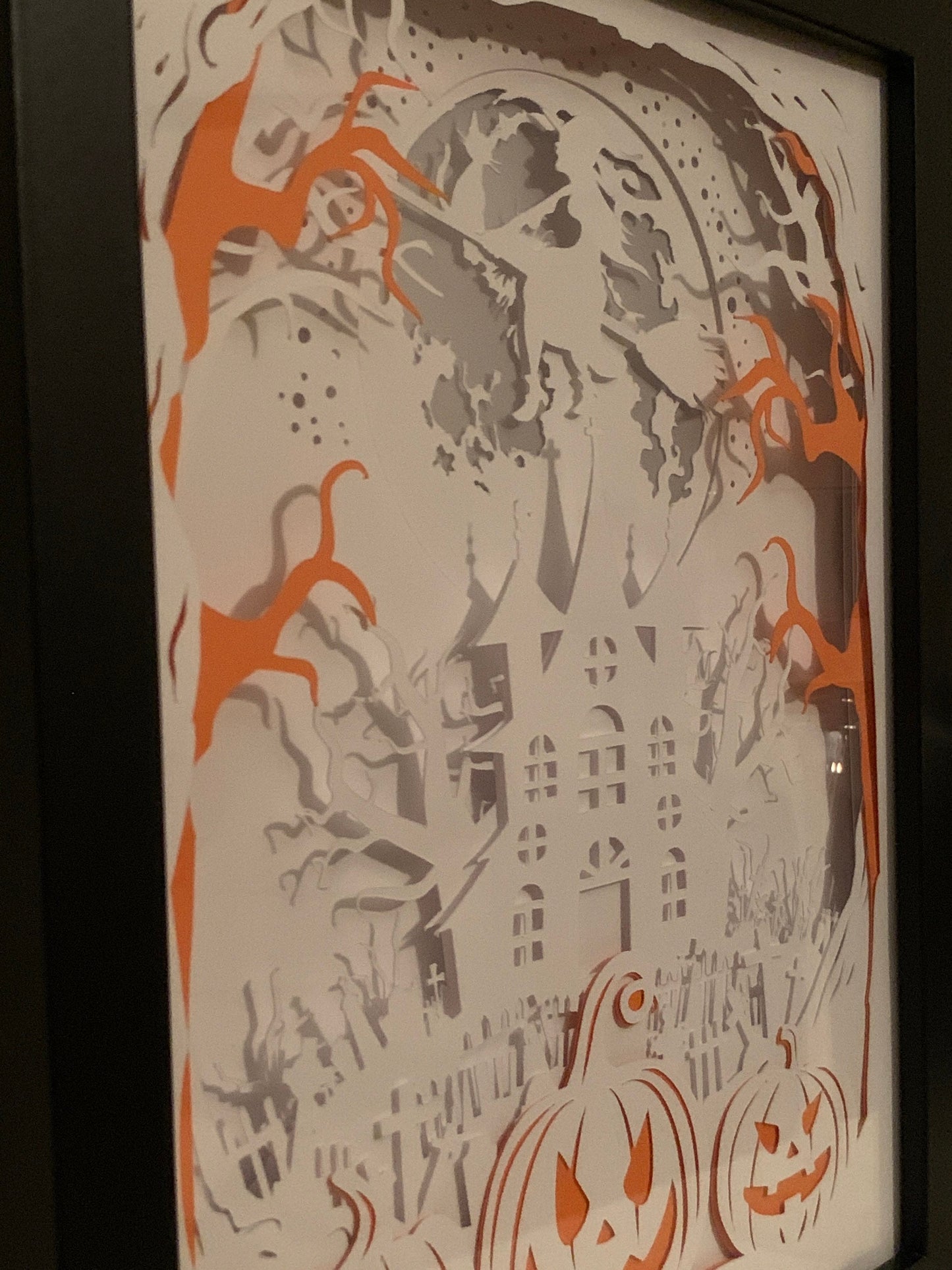 Halloween Shadow Box: Lighted Haunted House & Pumpkins Decor