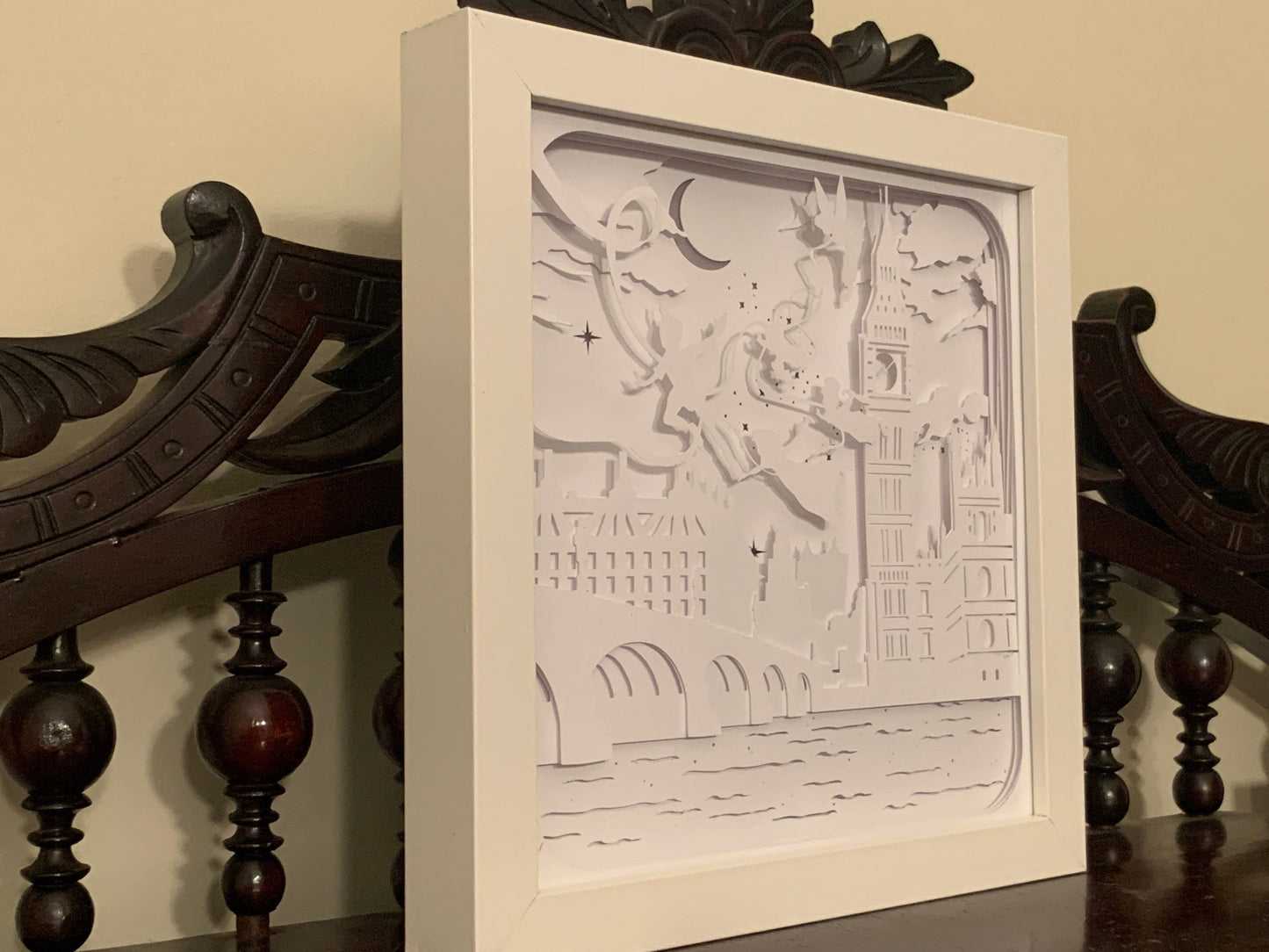 Peter Pan, Tinkerbell and the children, Neverland, Lightbox lighted shadow box frame , light lamp, bedroom decor, great for nursery