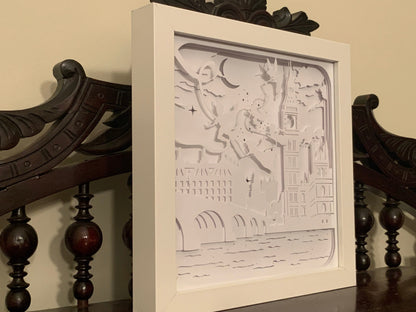 Peter Pan, Tinkerbell and the children, Neverland, Lightbox lighted shadow box frame , light lamp, bedroom decor, great for nursery