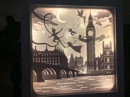 Peter Pan, Tinkerbell and the children, Neverland, Lightbox lighted shadow box frame , light lamp, bedroom decor, great for nursery