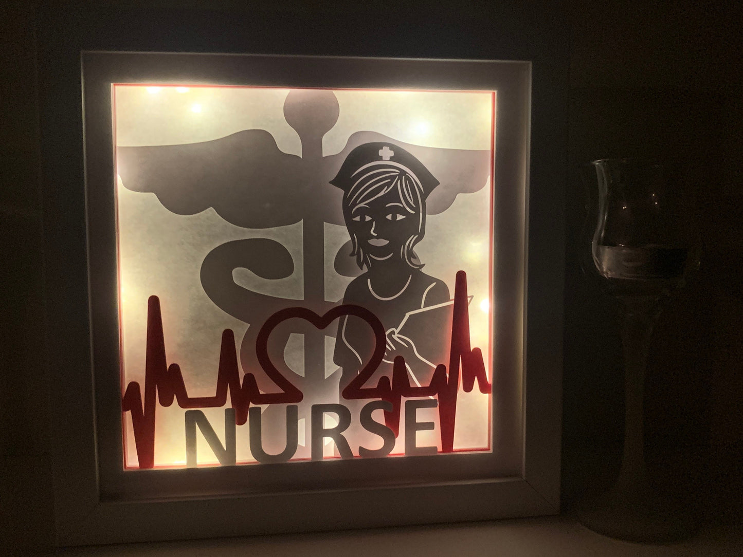 Nurse Shadow Box: Handmade LED Wall Sign, RN Gift