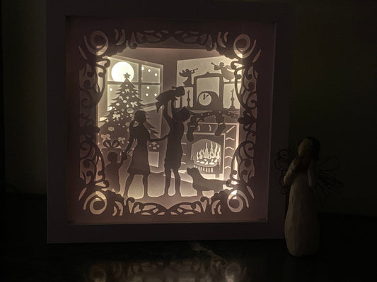 Christmas Family Shadow Box: LED Lit Holiday Decor