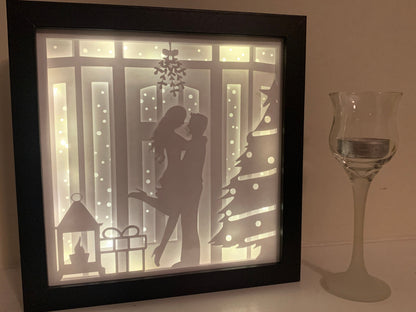 Kissing Couple Christmas Shadow Box: First Christmas LED Decor