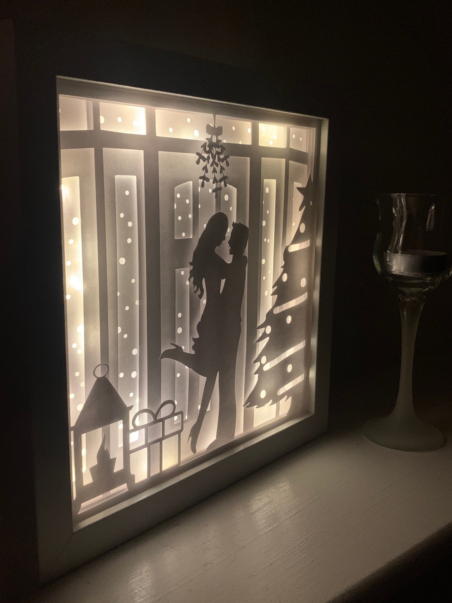 Couple Kissing under the Mistletoe Christmas Shadow Box: LED First Christmas Decor