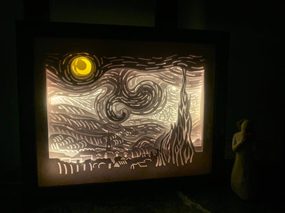 Van Gogh Starry Night Light Box: Handmade LED Wall Art