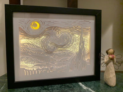 Van Gogh Starry Night Light Box: Handmade LED Wall Art