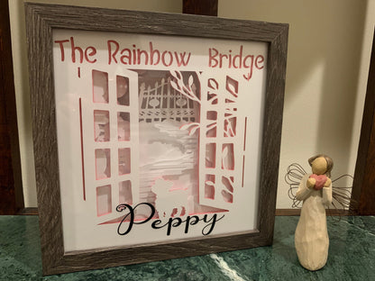 PERSONALIZED Rainbow Bridge, , Dog frame, Lightbox shadow box, LED table light lamp, wall decor, great for a dog lover or pawparent