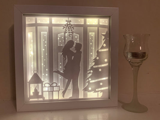 Kissing Couple Christmas Shadow Box: First Christmas LED Decor