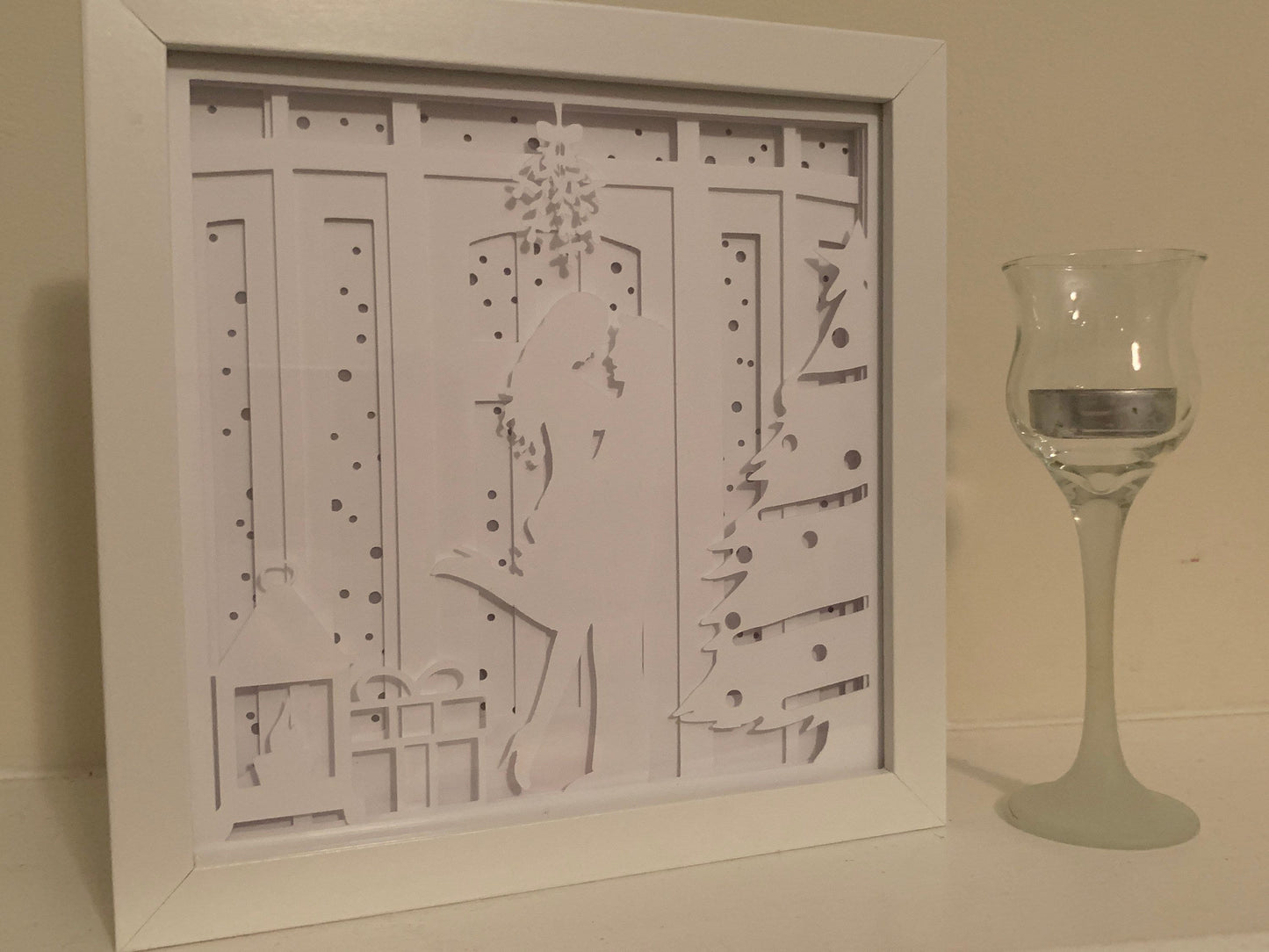 Kissing Couple Christmas Shadow Box: First Christmas LED Decor