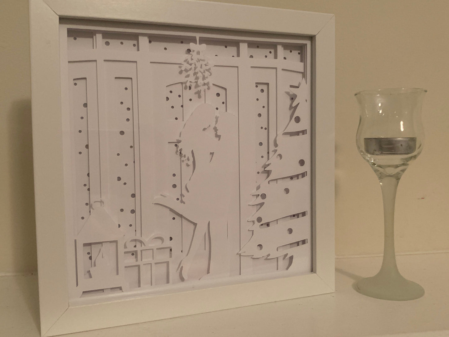 Couple Kissing under the Mistletoe Christmas Shadow Box: LED First Christmas Decor