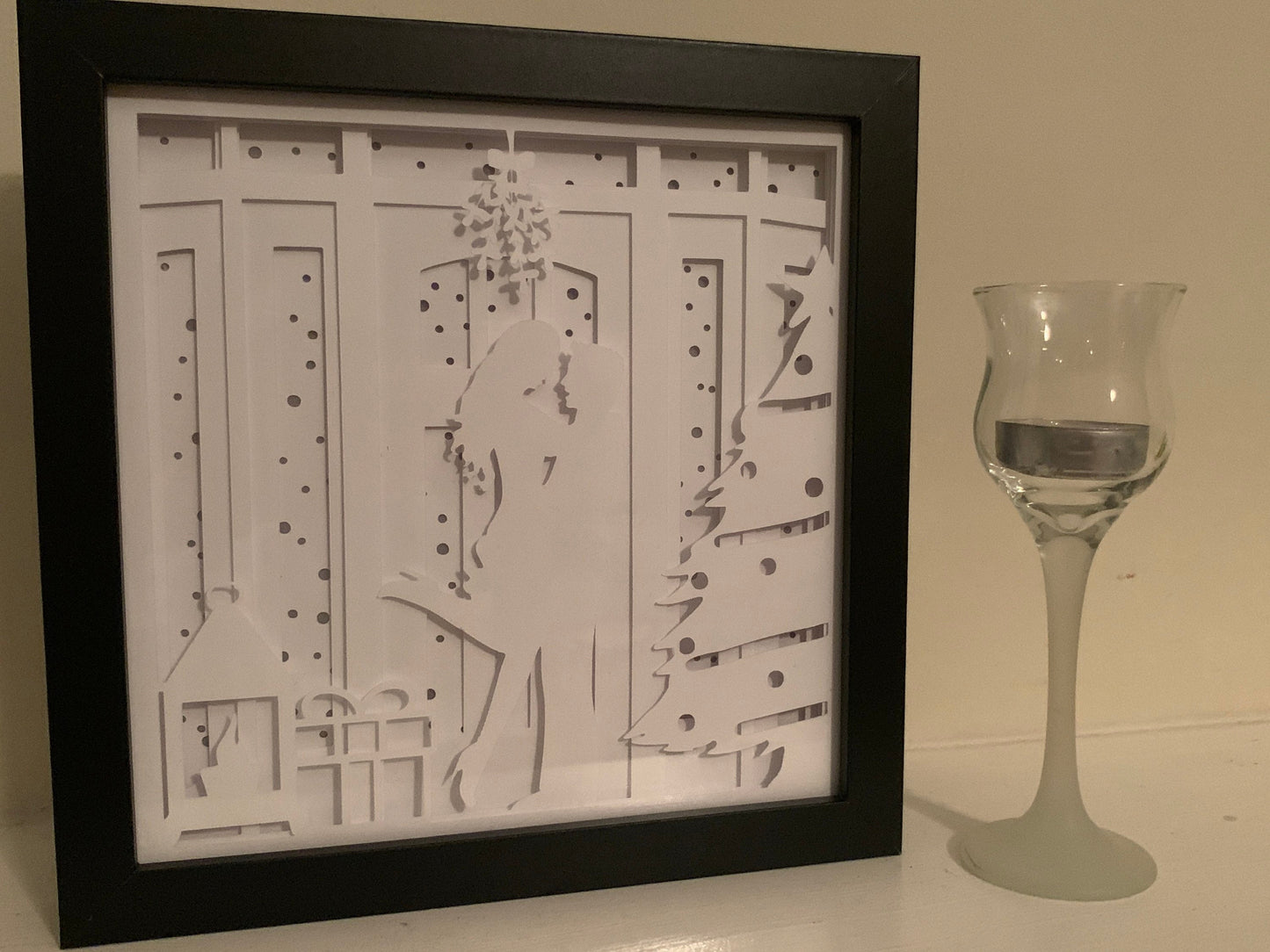 Kissing Couple Christmas Shadow Box: First Christmas LED Decor