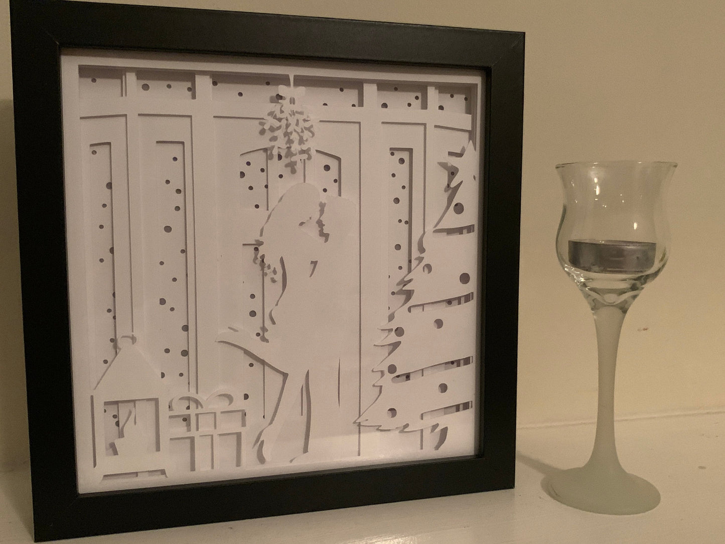 Couple Kissing under the Mistletoe Christmas Shadow Box: LED First Christmas Decor